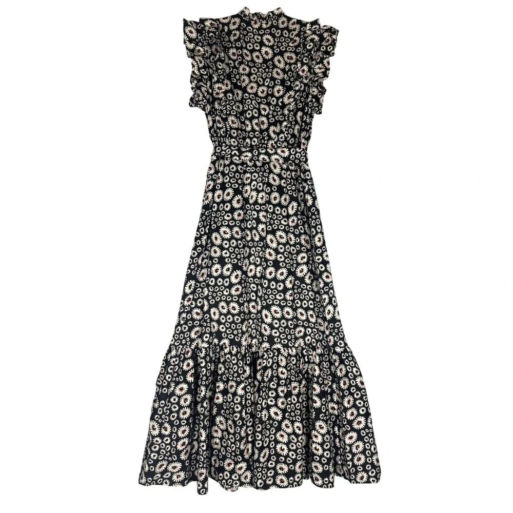 Outerknown Canyon Midi Dress Sz S Organic Cotton Pitch‎ Black Bramble Daisy Belt
